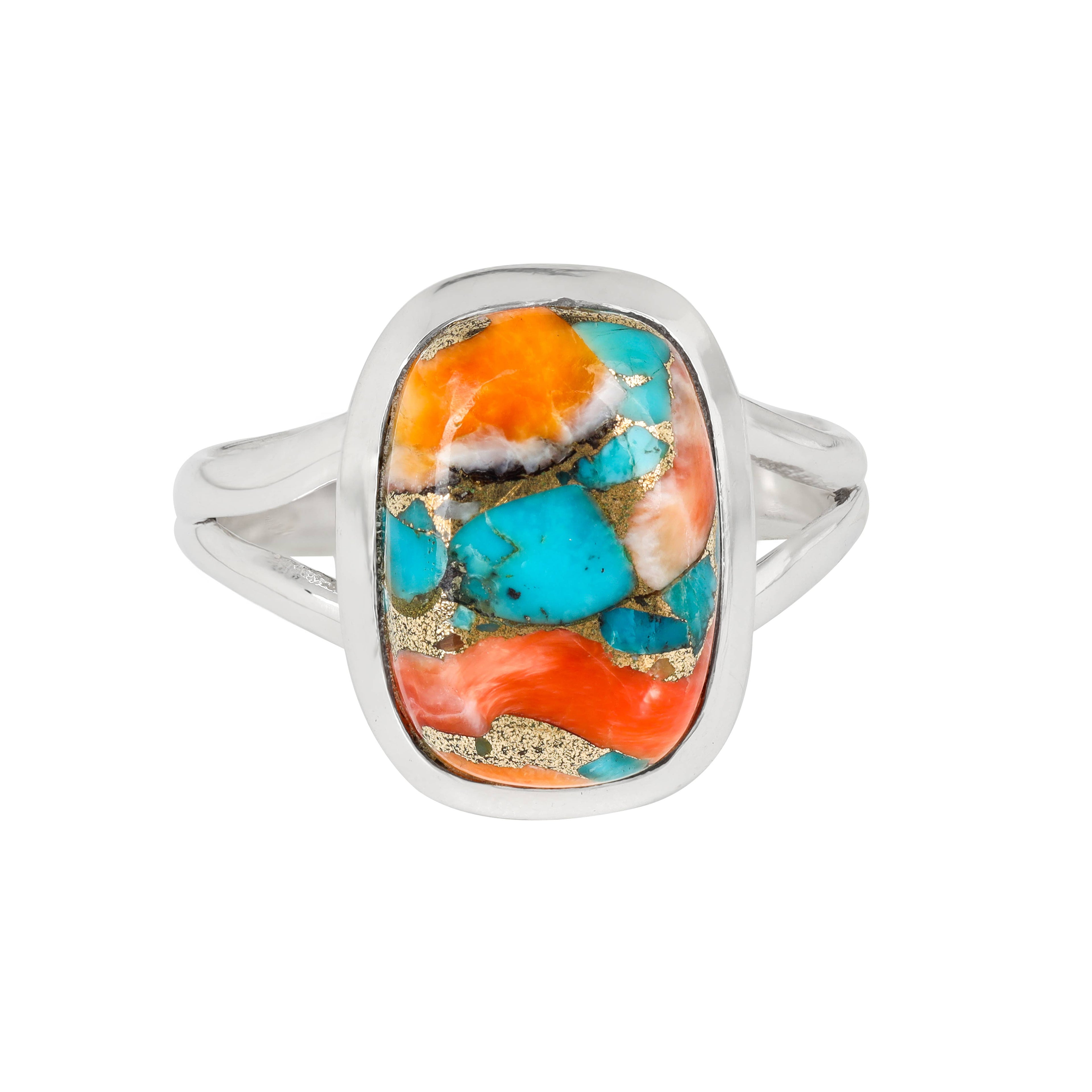 Sterling Silver Oyster Copper Turquoise Statement Ring: 9