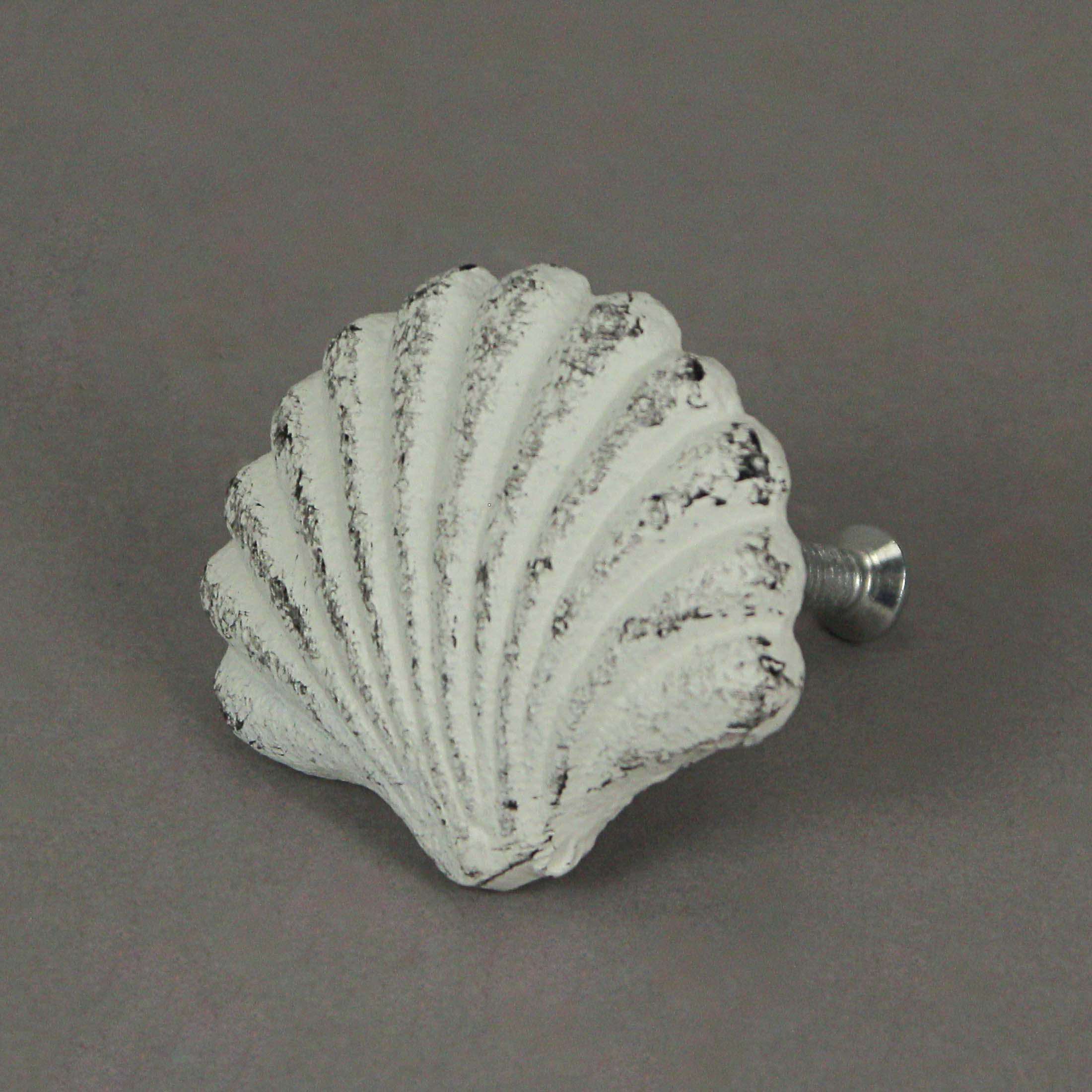 Set of 6 White Cast Iron Scallop Sea Shell Drawer Pulls