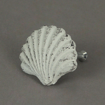 Set of 6 White Cast Iron Scallop Sea Shell Drawer Pulls