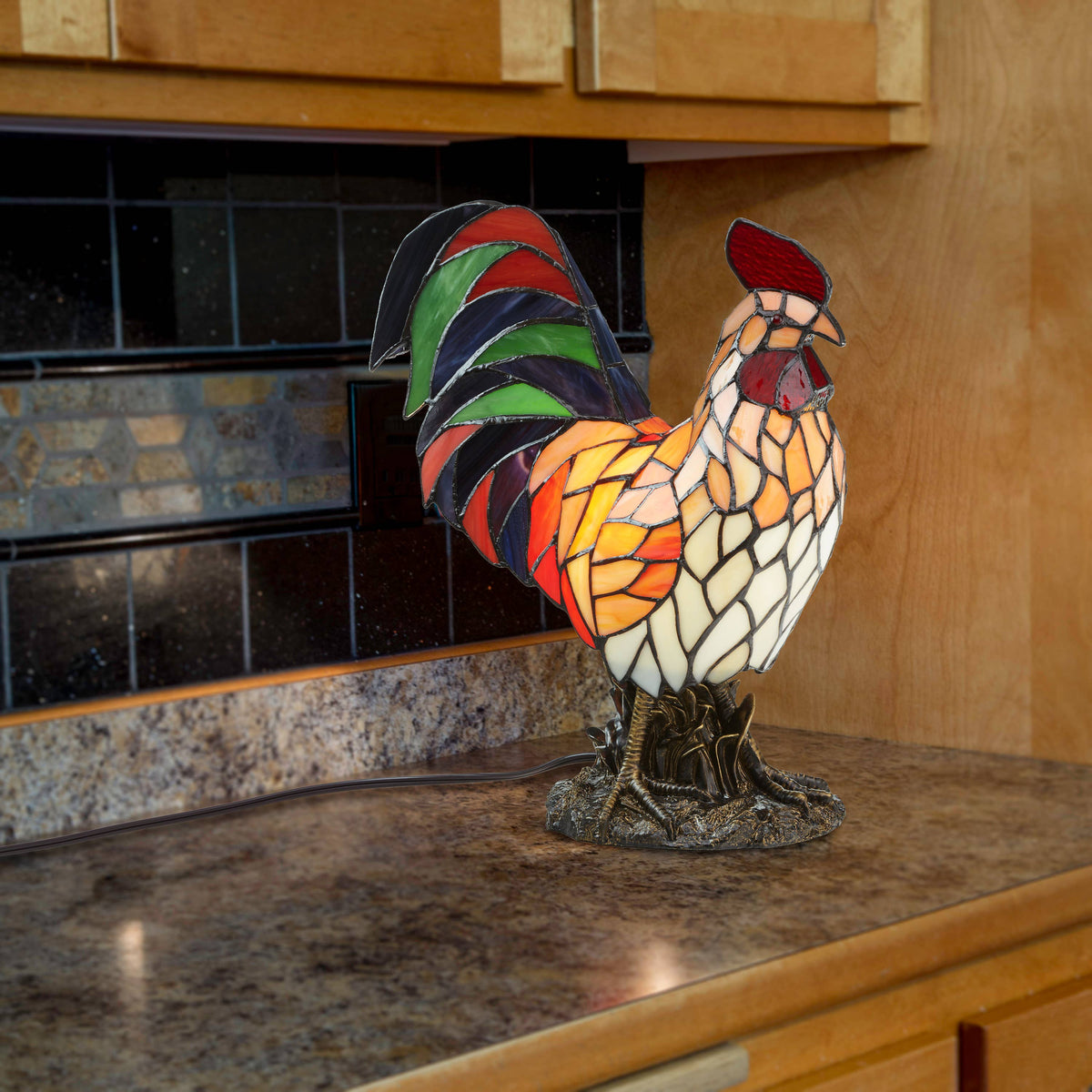 15" Tiffany-Style Rooster Multi-Color Novelty Accent Lamp