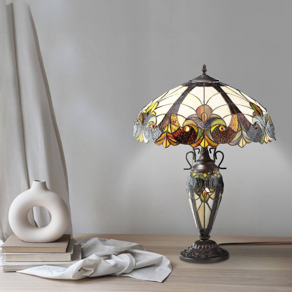 24.5" Halston Amber Double Lit Stained Glass Table Lamp