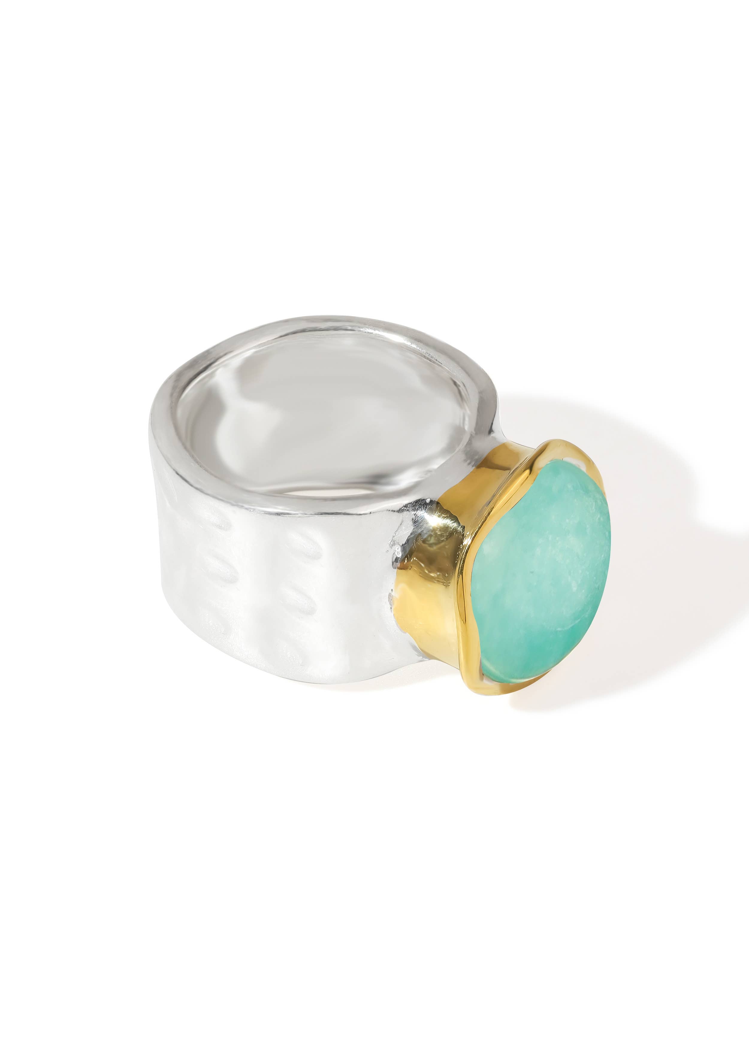Silver Plated Amazonite Statement Textured Ring: 9