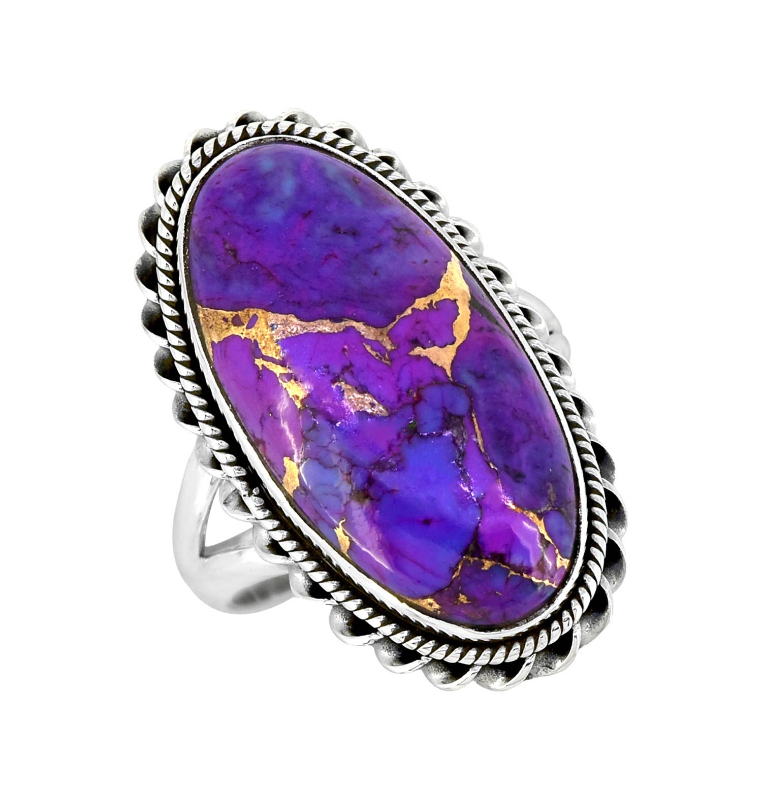 Purple Copper Turquoise 925 Sterling Silver Chunky Ring: 7