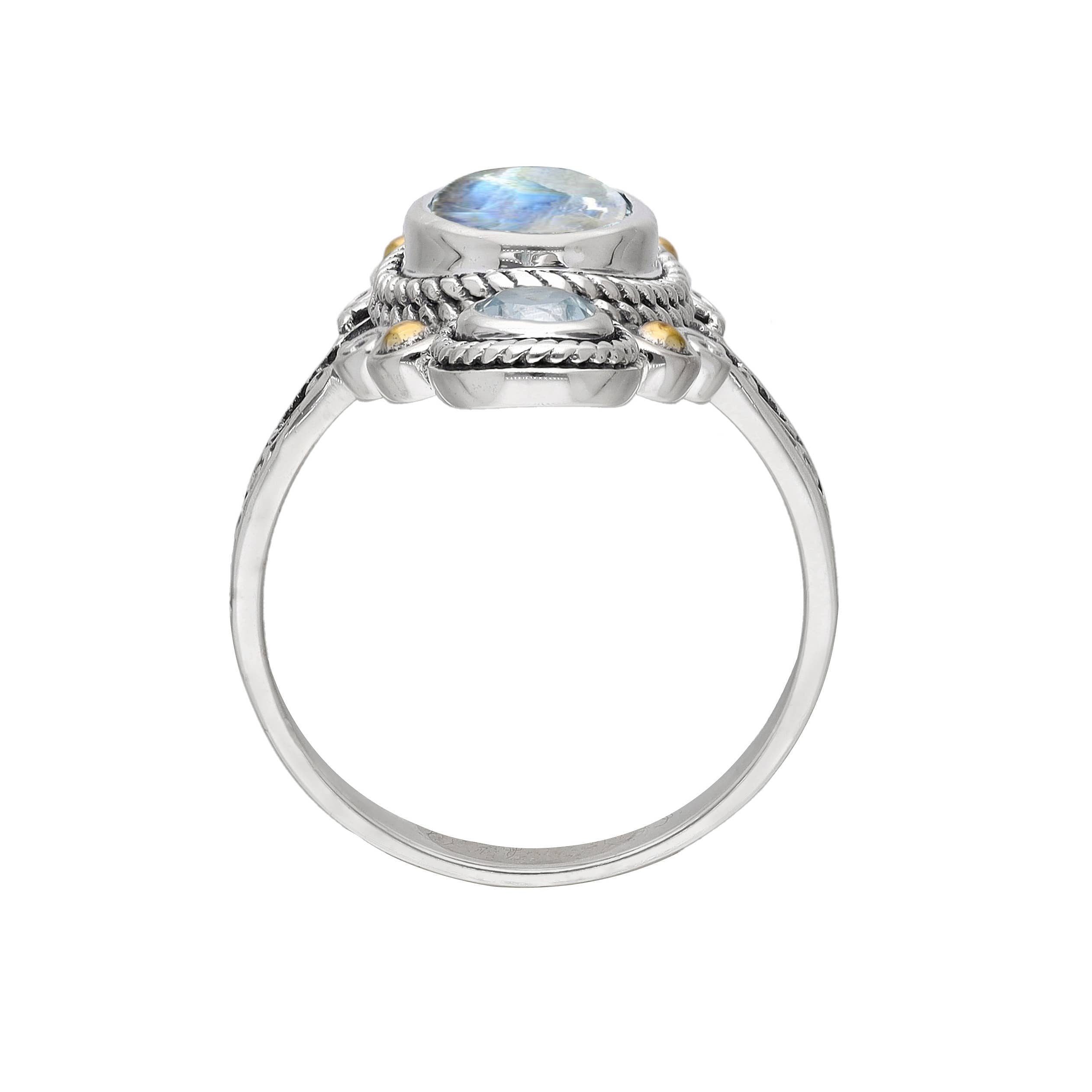 Rainbow Moonstone Sterling Silver Statement Rings: 8