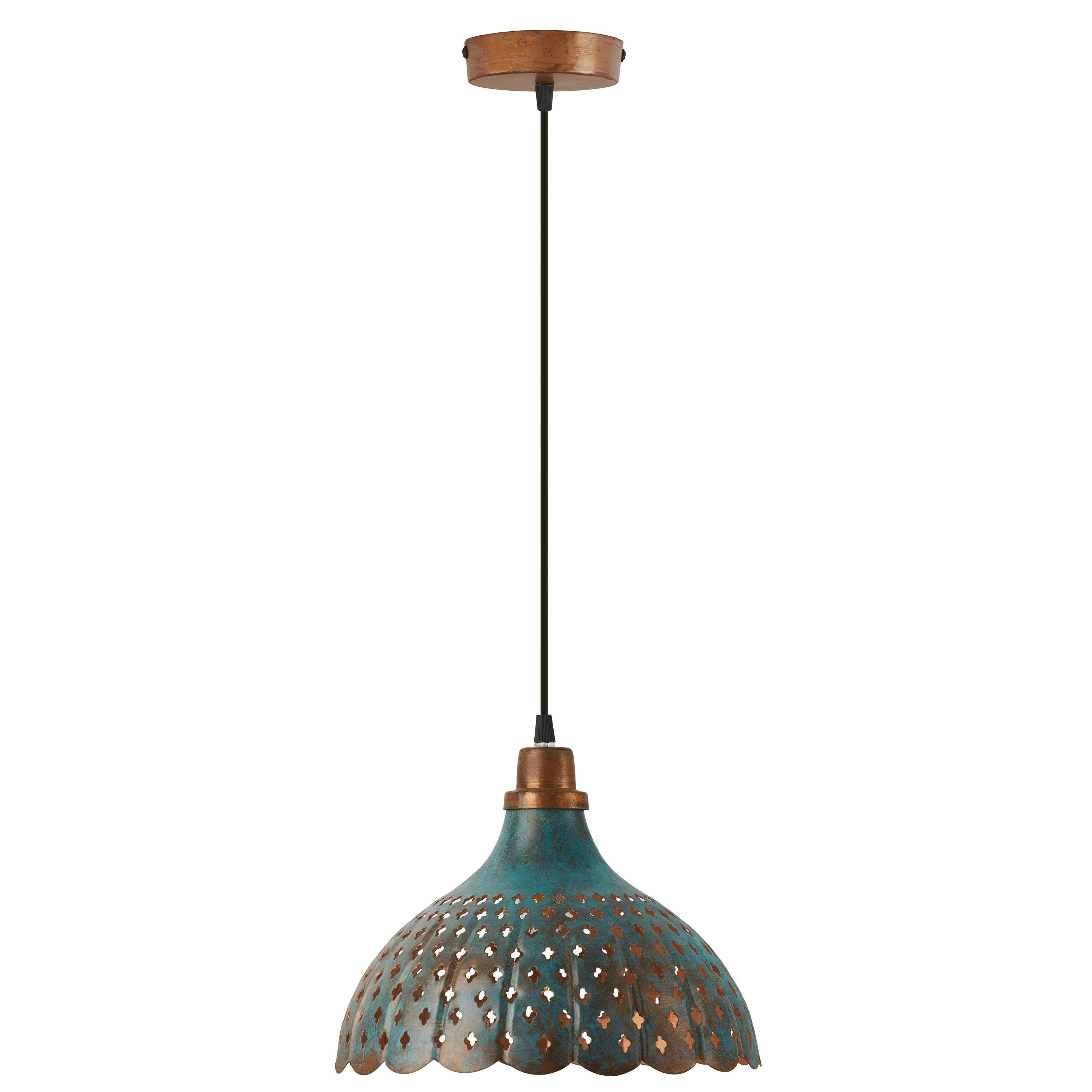 12"W 1-Light Orlando Faux Blue Patina Metal Hanging Pendant