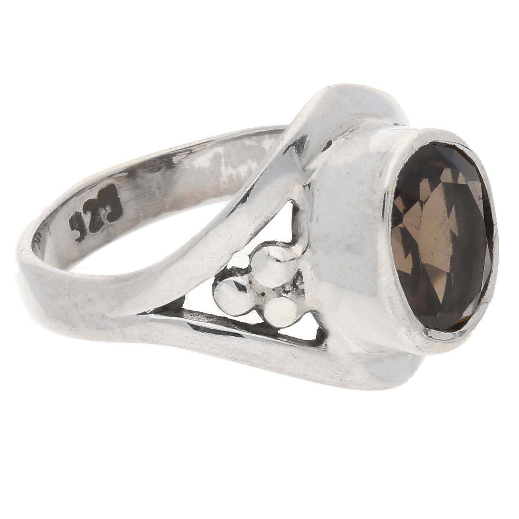 Smoky Quartz Faceted Oval 7x9mm Gemstone Sterling Silver Ring: 7
