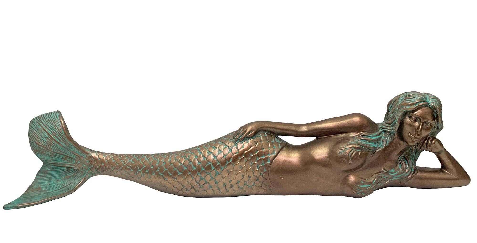 25"L Little Dreamy Lying Mermaid Bronze patina finish