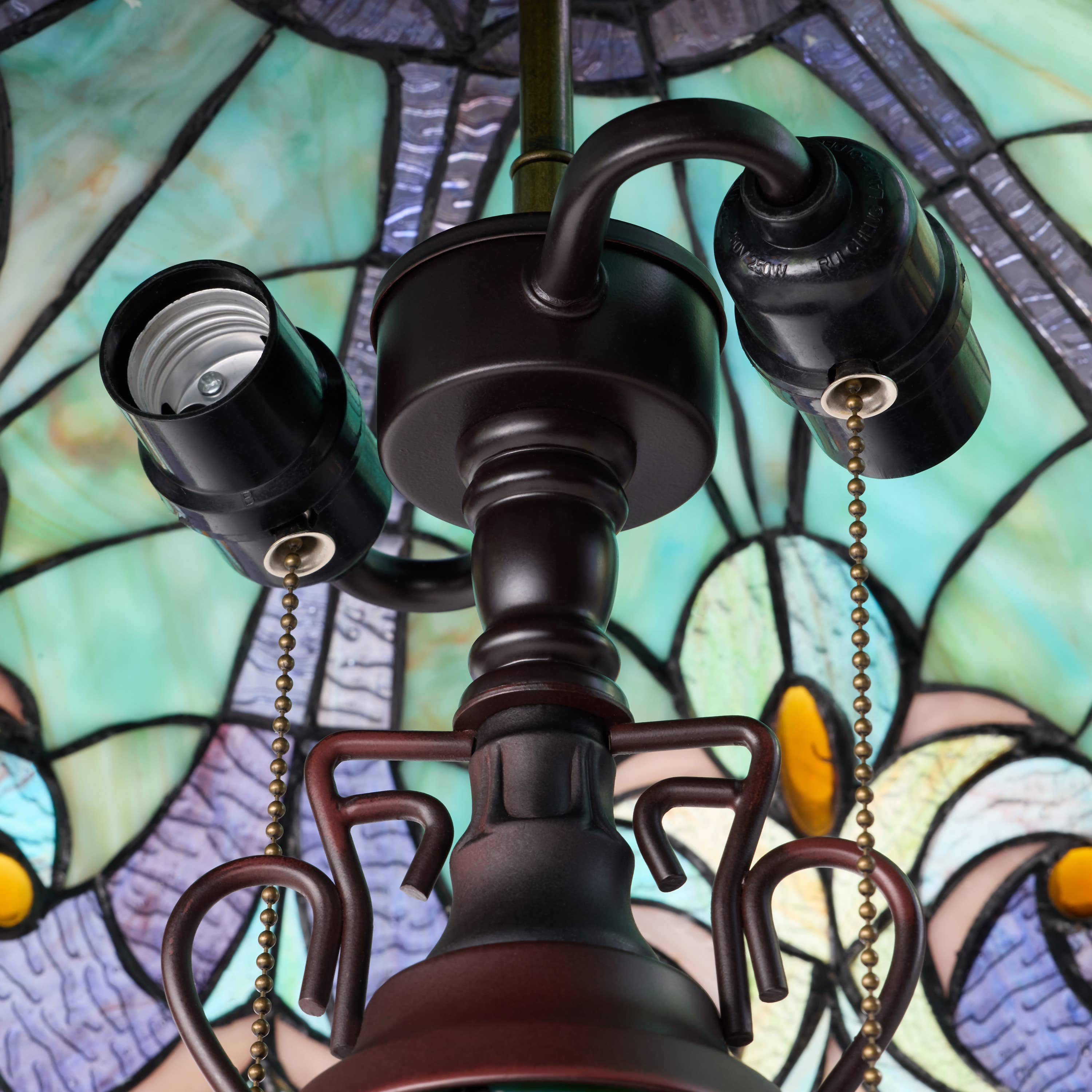 24.5"H Double Lit Teal Bowl Shade Stained Glass Table Lamp