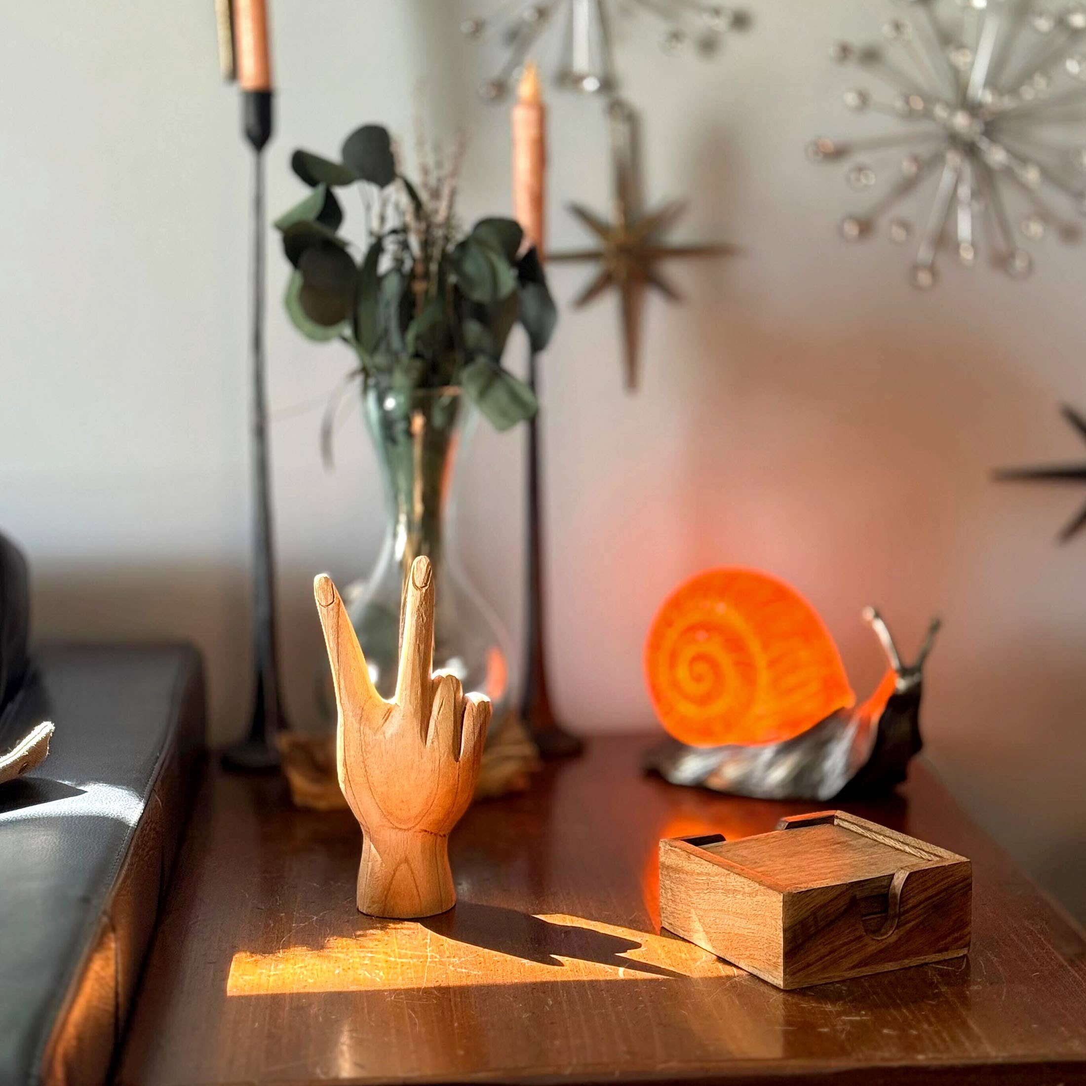 Carved Wood Peace Sign Hand Gesture Statue 7.75 Inch