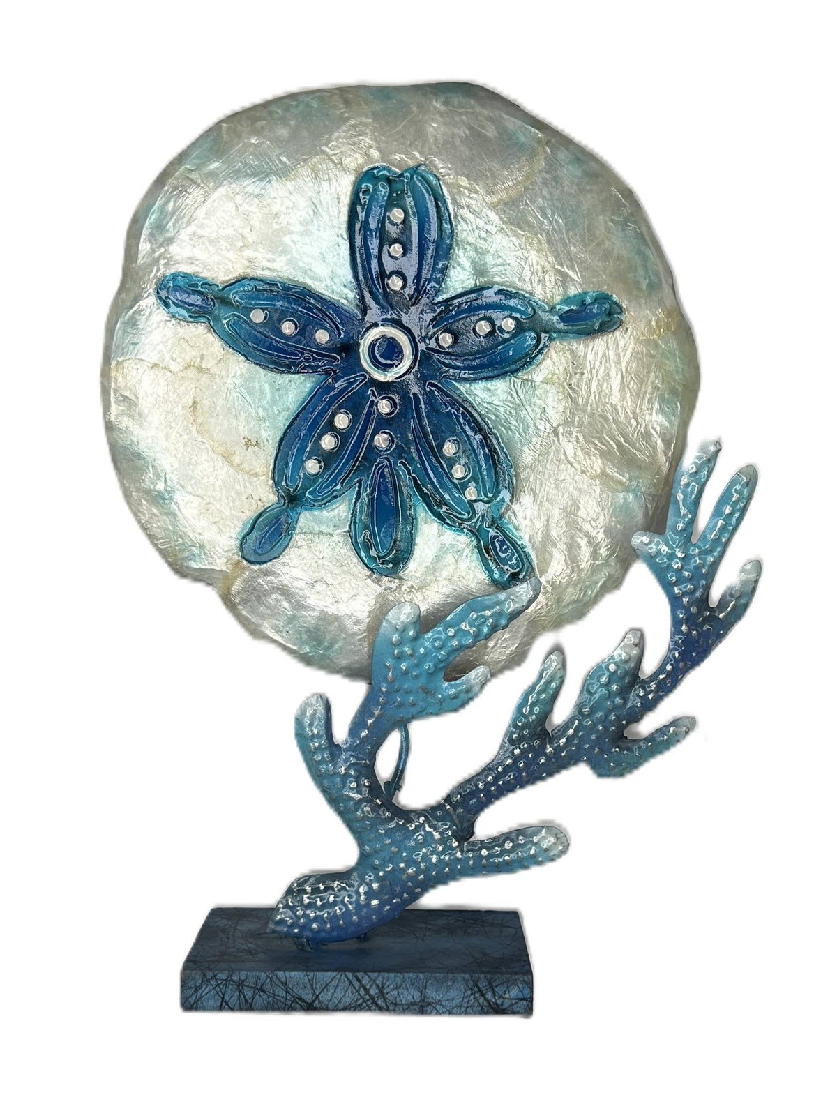 Blue & White Capiz Tabletop - Sand Dollar-BWC-SD