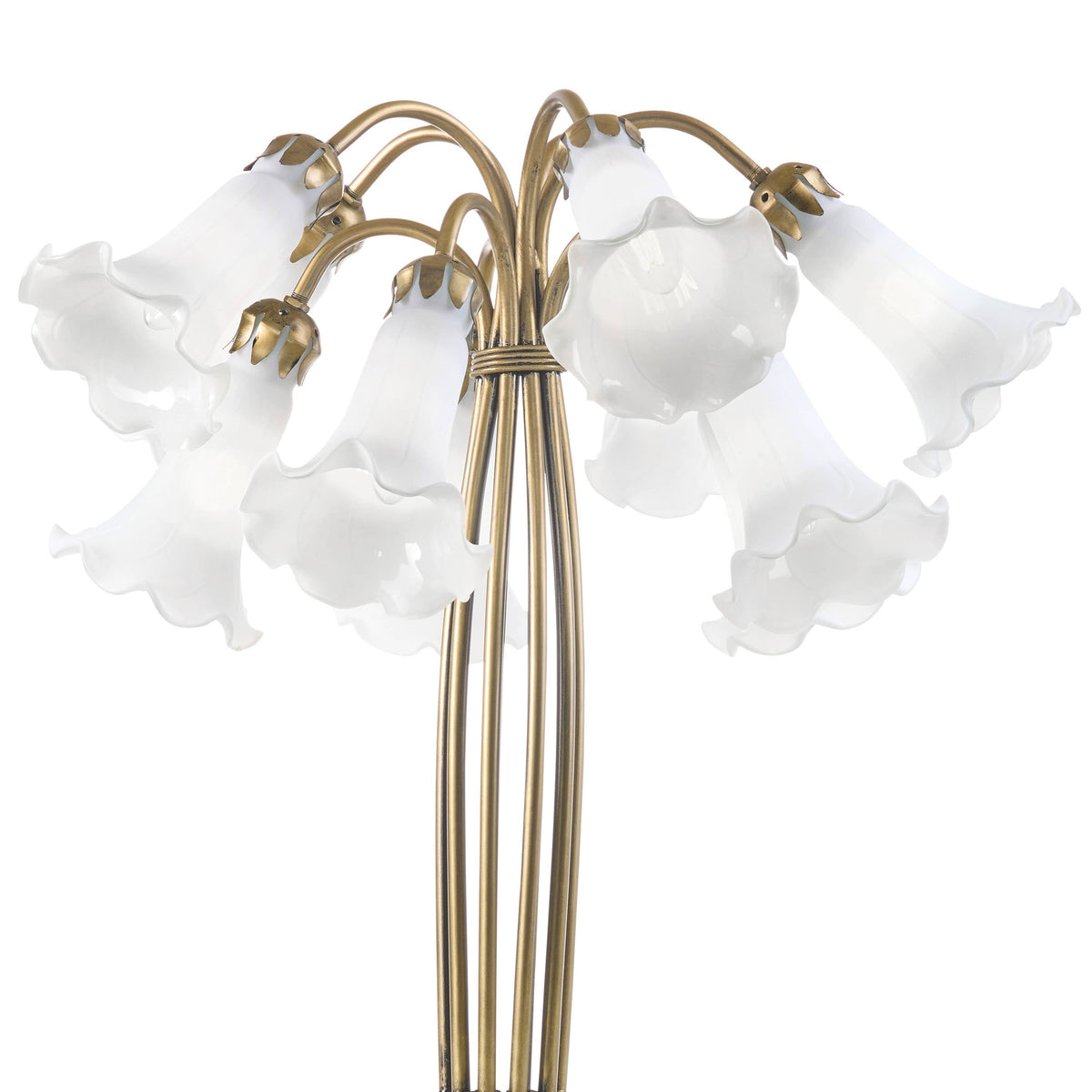 21" Lily 10-Light Antique Brass and White Glass Table Lamp