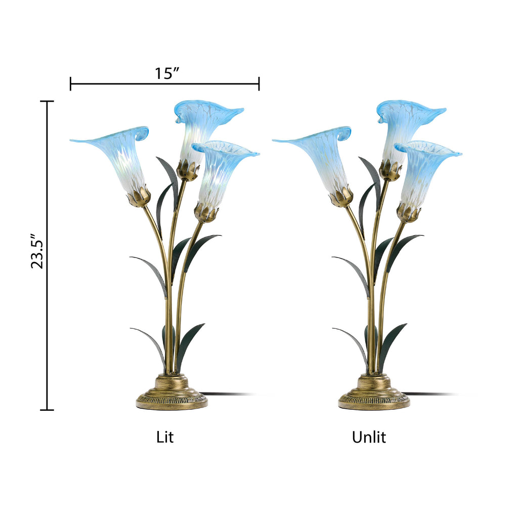 23.5"H Blue 3 Shade Handblown Glass Calla Lily Table Lamp