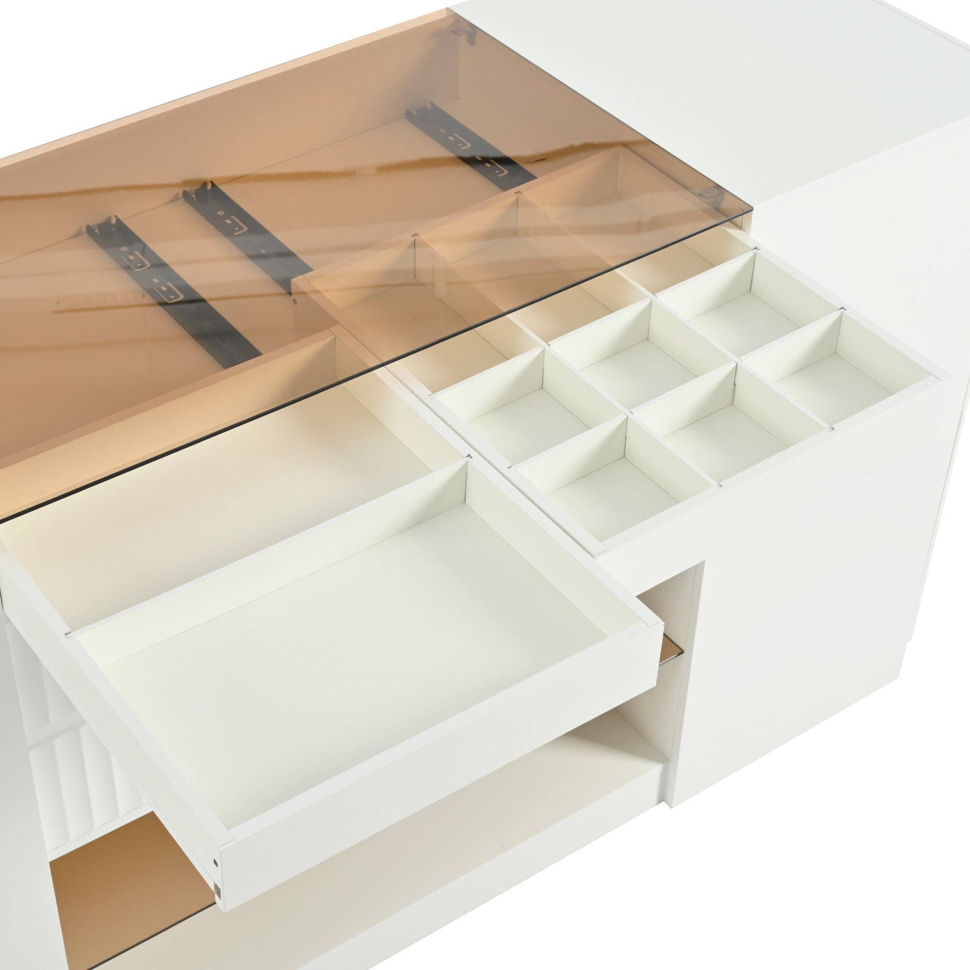 Modern Luxury Island Vanity Dresser with Glass Top&6 Drawer: Default