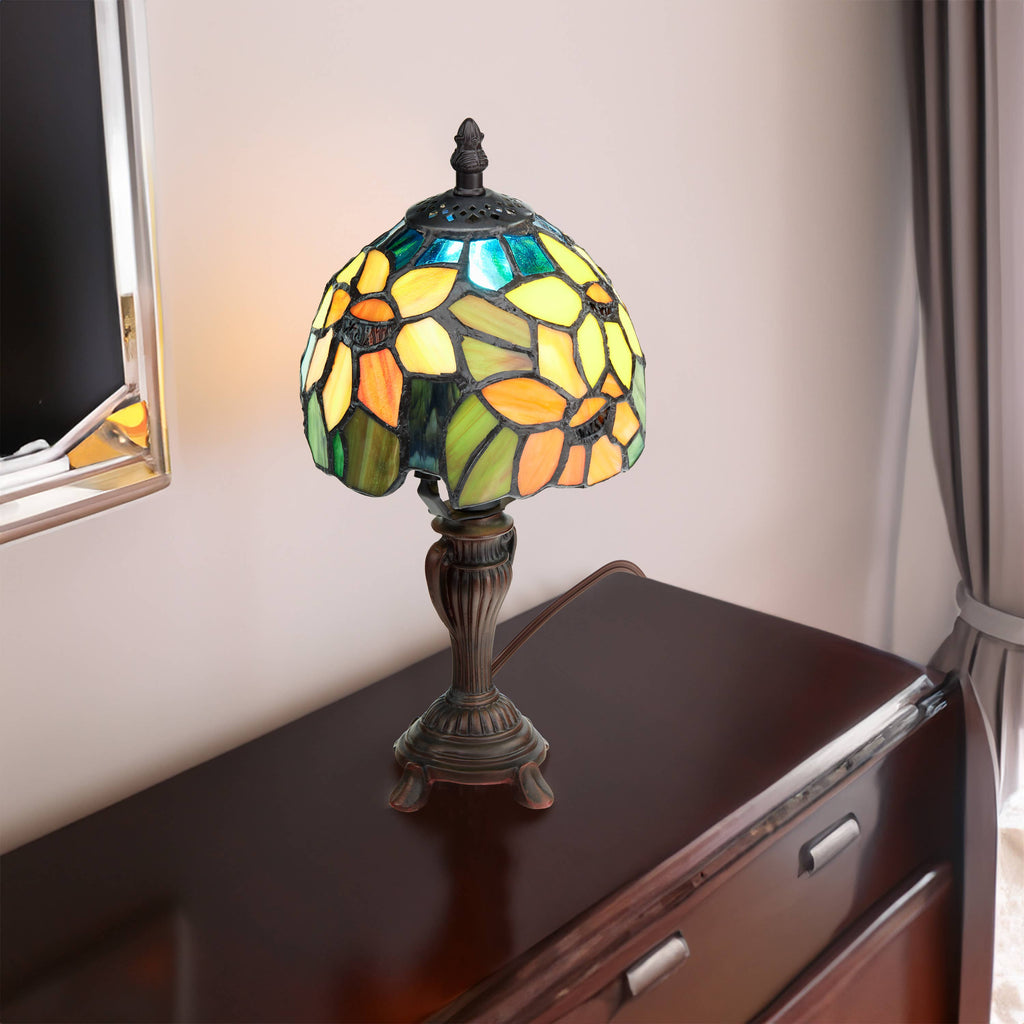 12" Sunflower Blossoms Tiffany Candlestick Accent Lamp