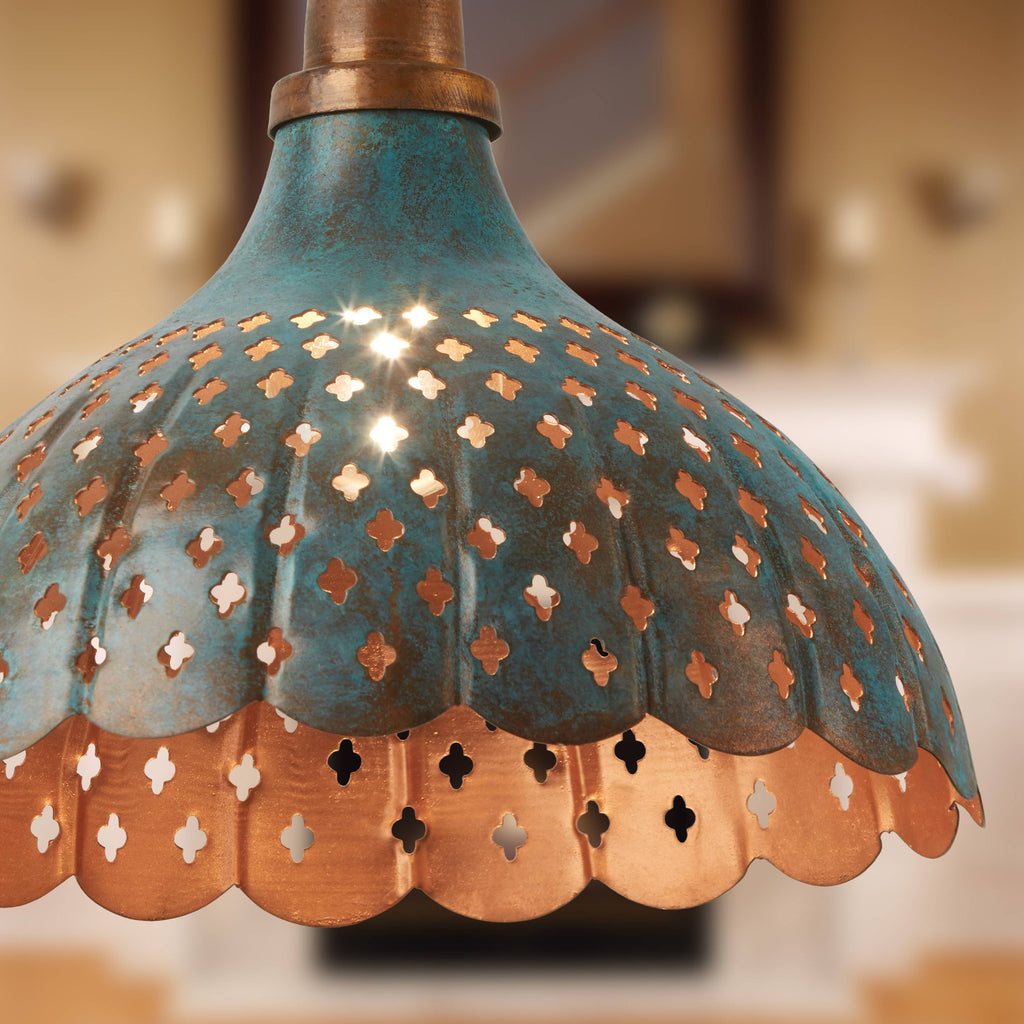 12"W 1-Light Orlando Faux Blue Patina Metal Hanging Pendant