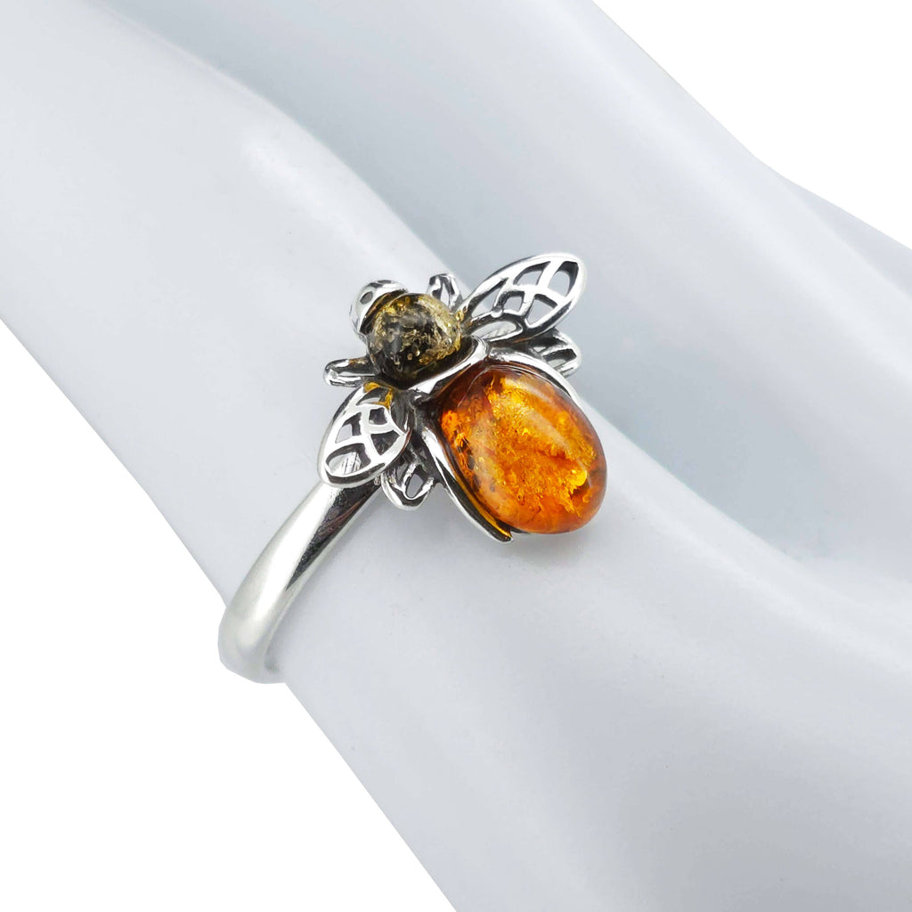 Multicolor Amber Sterling Silver Bee Ring: 8