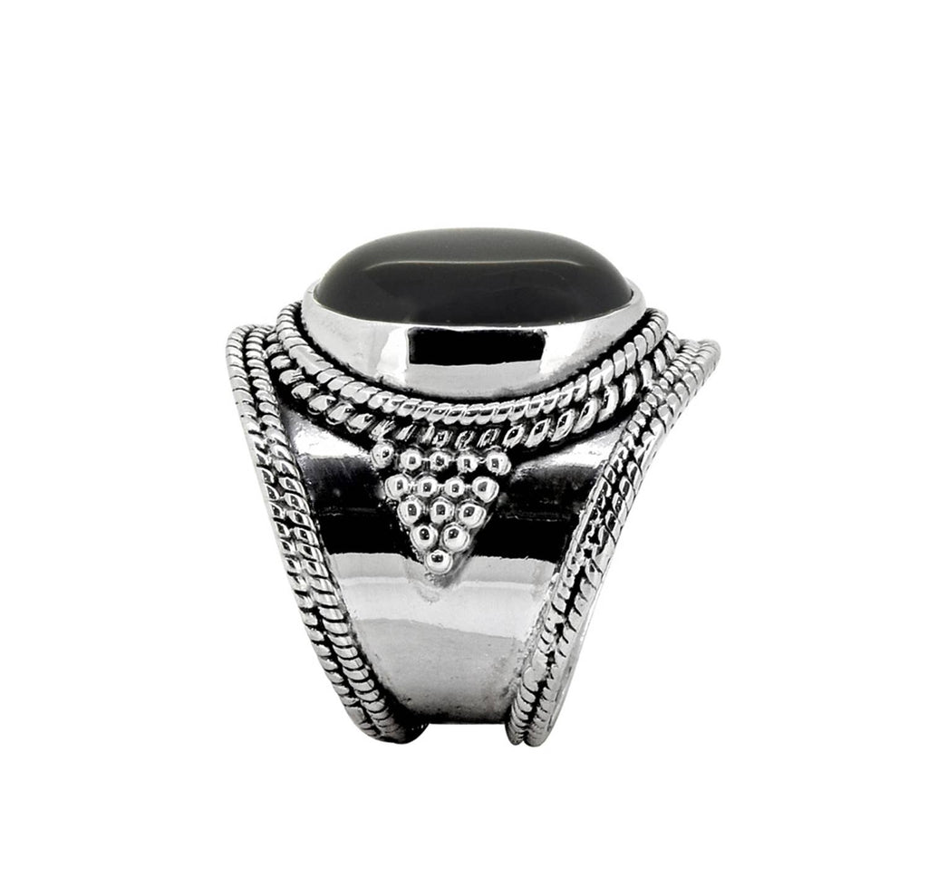Black Onyx Solid 925 Sterling Silver Solitaire Ring: 8