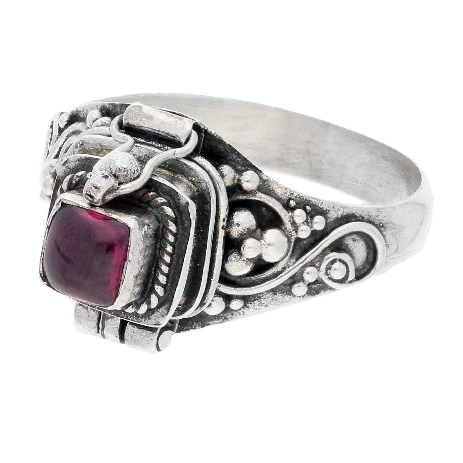 Sterling Silver Square Gemstone Poison Box Locket Ring: Blue Lapis / 9