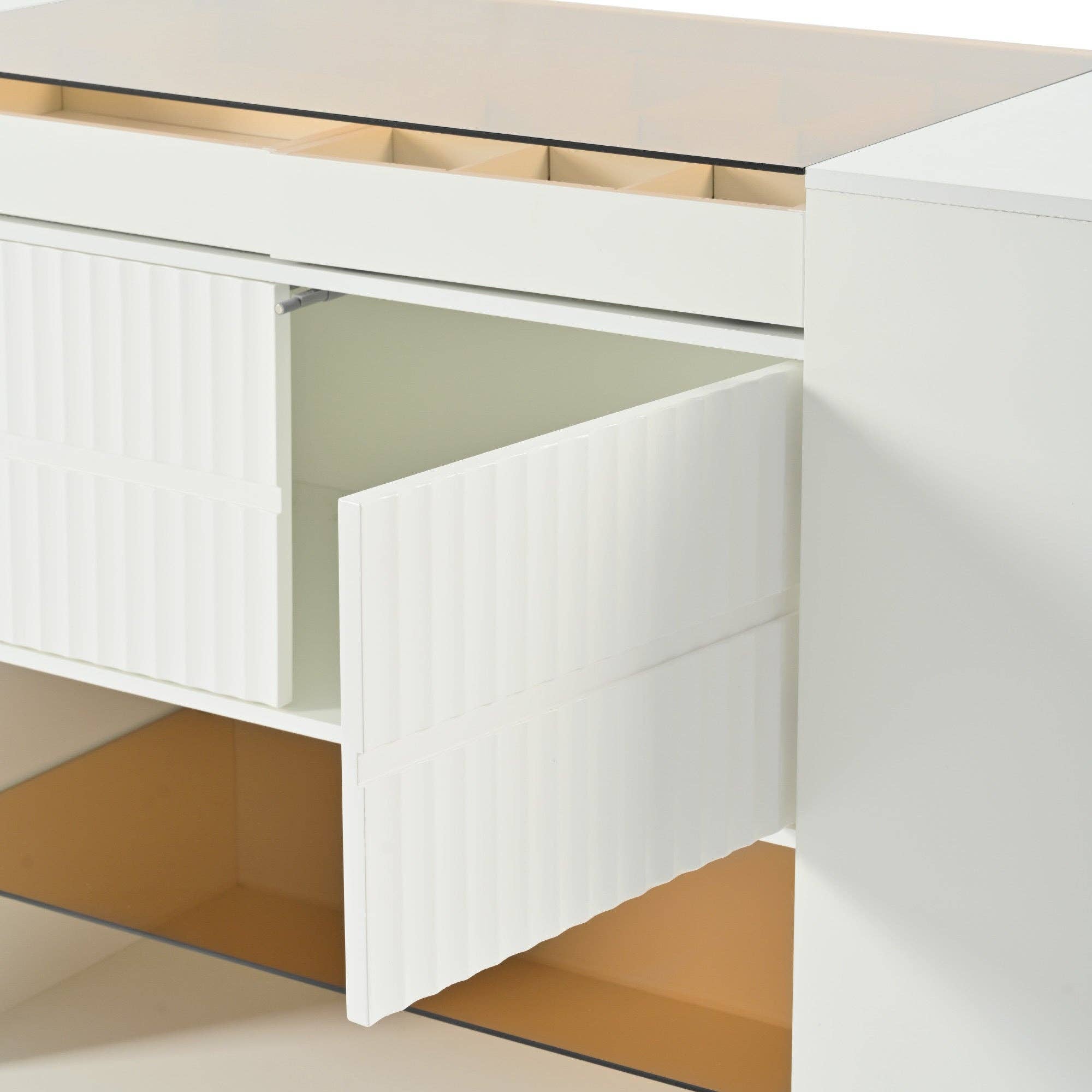 Modern Luxury Island Vanity Dresser with Glass Top&6 Drawer: Default