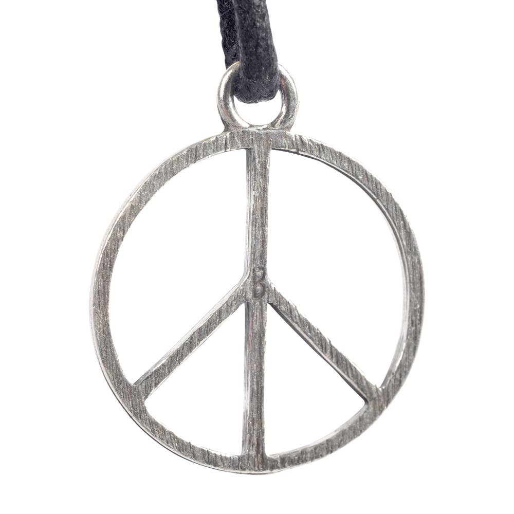 Silver Peace Pendant With Black Chord