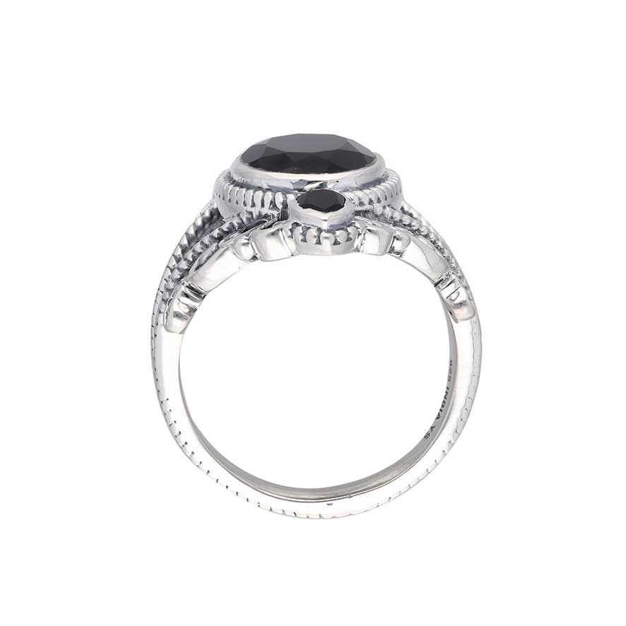 925 Silver Midnight Sovereign Ornate Black Onyx Ring: 10