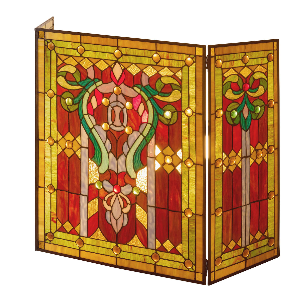 44" Fleur de Lis Stained Glass Fireplace Screen