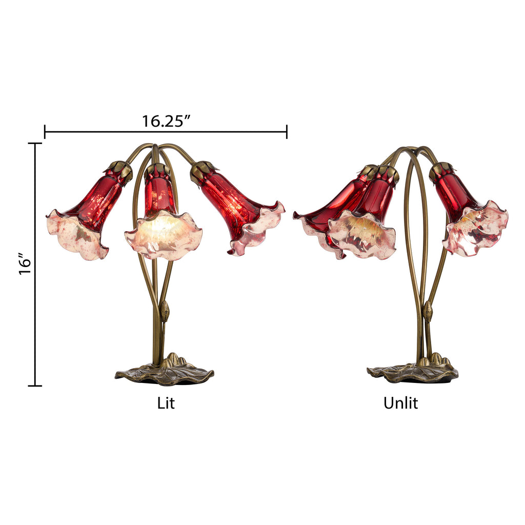 16"H Hand Blown Glass 3 Lily Downlight Table Lamp