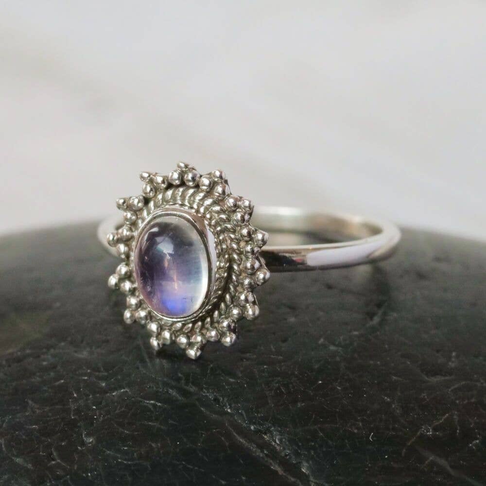 Sterling Silver Spotted Moonstone Ring: 7
