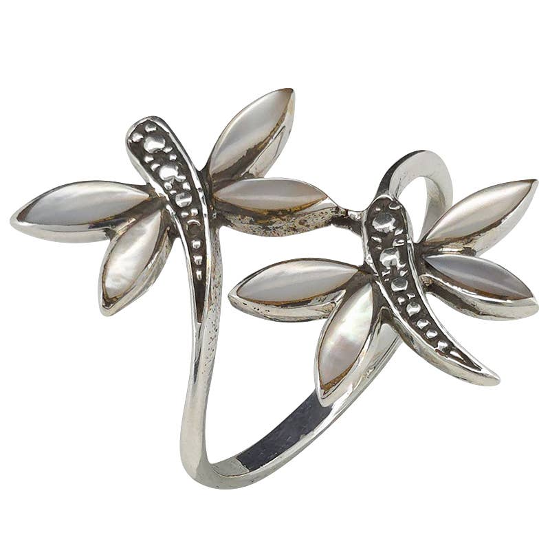 Dragonfly Sterling Silver Mother-of-Pearl Ring: 7