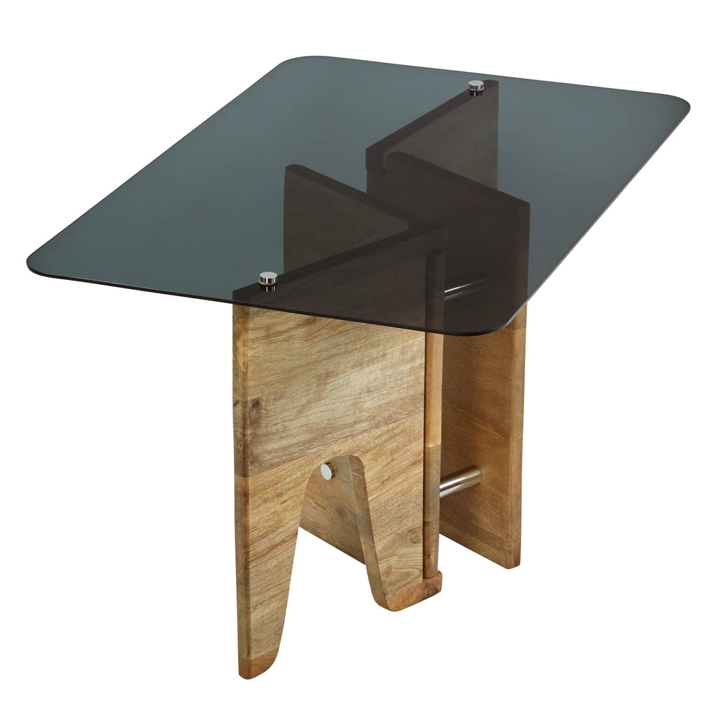 32" Mildred Mid-Century Wood & Gray Glass Coffee Table