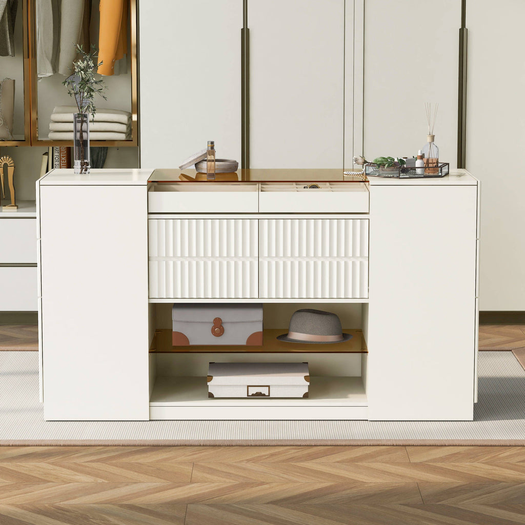Modern Luxury Island Vanity Dresser with Glass Top&6 Drawer: Default