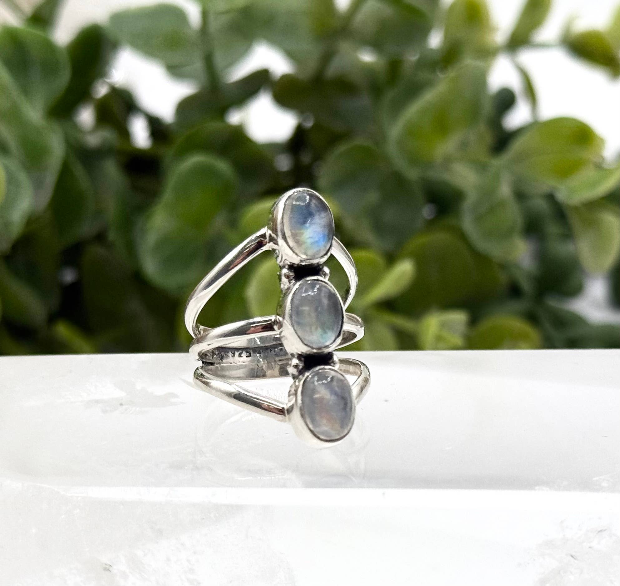 Labdorite 3 stone ring gemstone 925 Silver Ring : 8