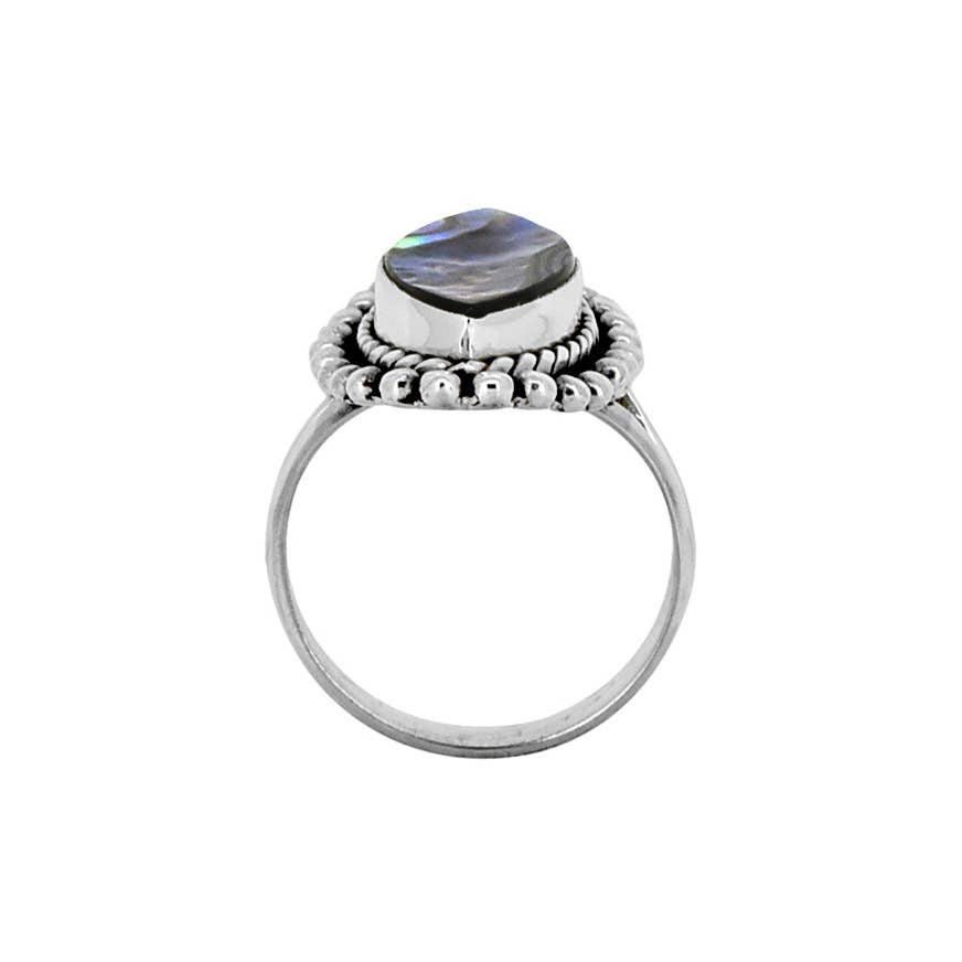 925 Sterling Silver Marquise Abalone Shell Textured Ring: 9