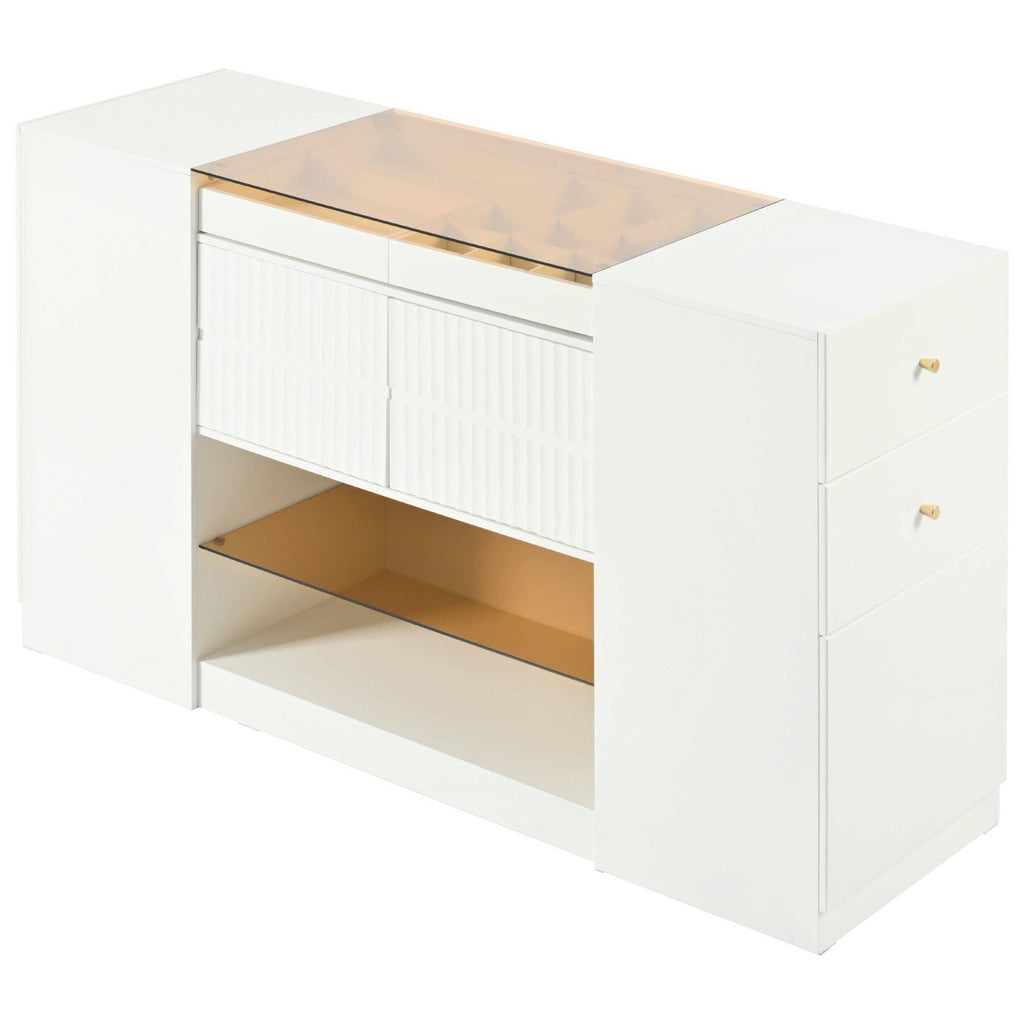 Modern Luxury Island Vanity Dresser with Glass Top&6 Drawer: Default