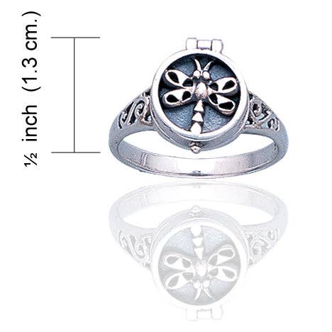 Sterling Silver Dragonfly Poison or Aromatherapy Scent Locket Ring: 6