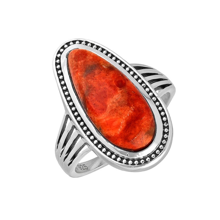 925 Sterling Silver Orange Mohave Turquoise Statement Ring: 7