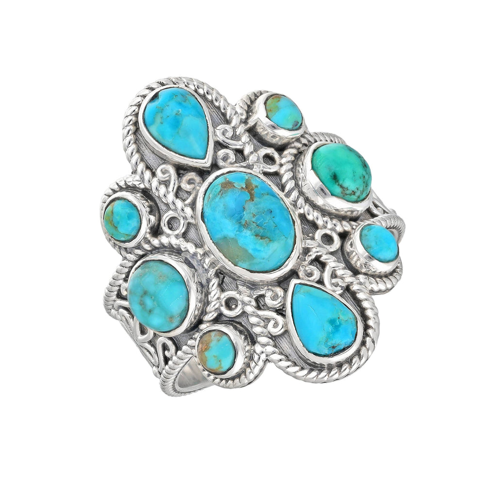 Mohave Turquoise Sterling Silver Statement Rings: 7