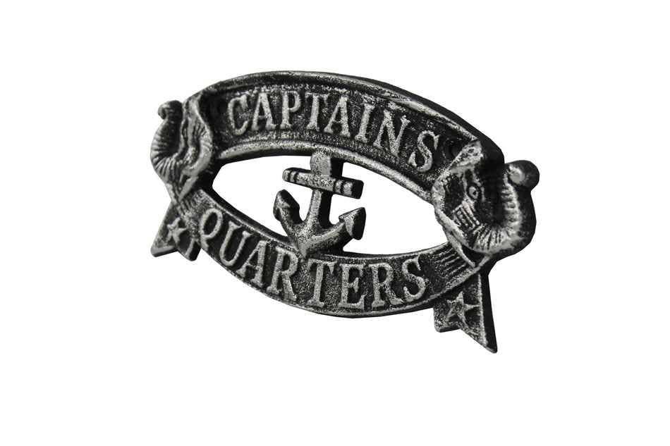 Antique Silver Cast Iron Captains Quarters Sign 8"