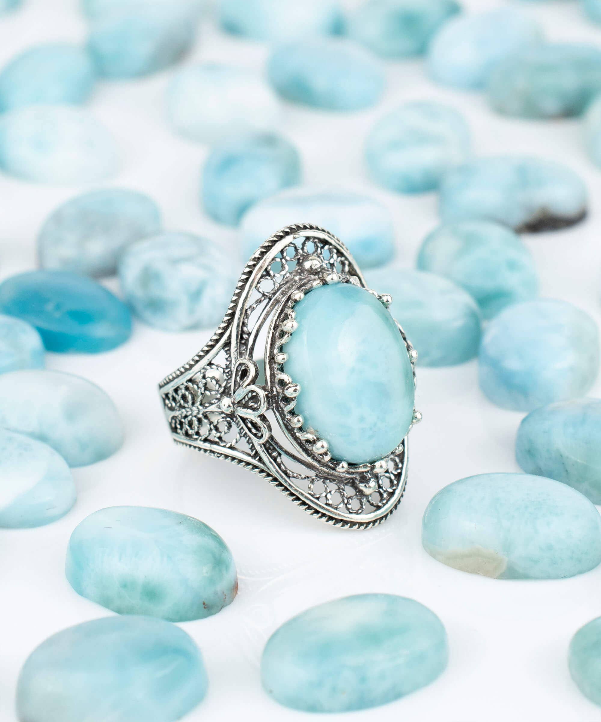 Art Larimar Gemstone Woman Sterling Silver Ring: 7