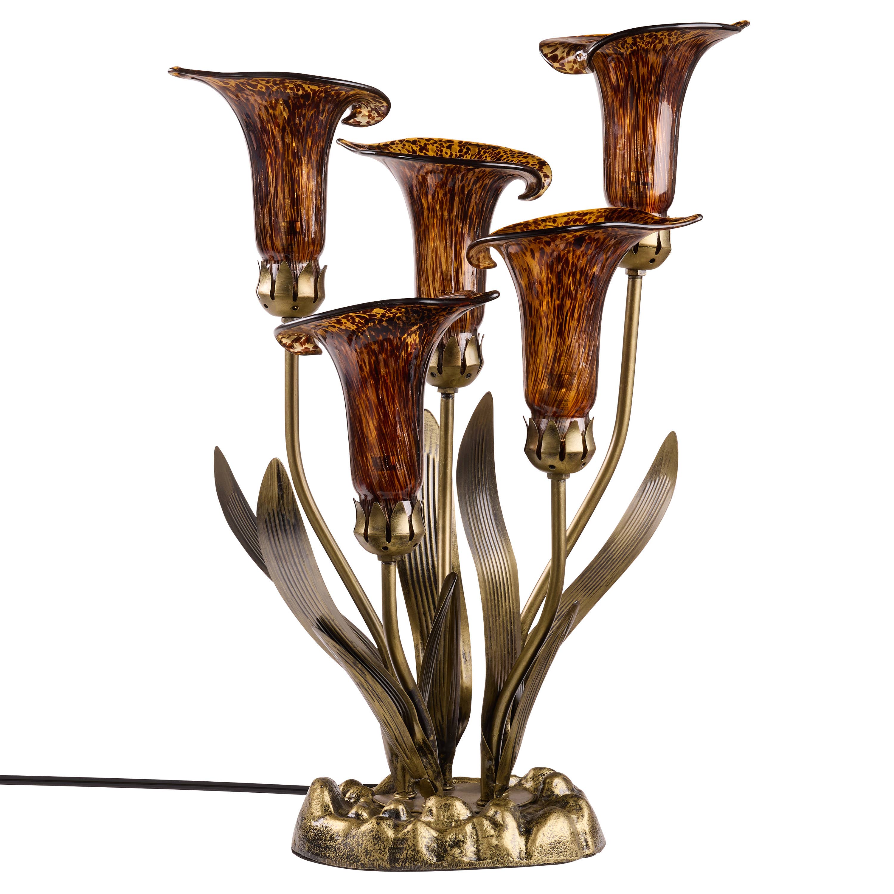 20"H Amber Hand Blown Glass 5 Calla Lily Uplight Table Lamp