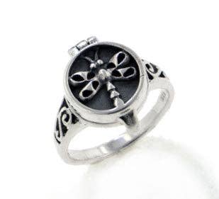 Sterling Silver Dragonfly Poison or Aromatherapy Scent Locket Ring: 6