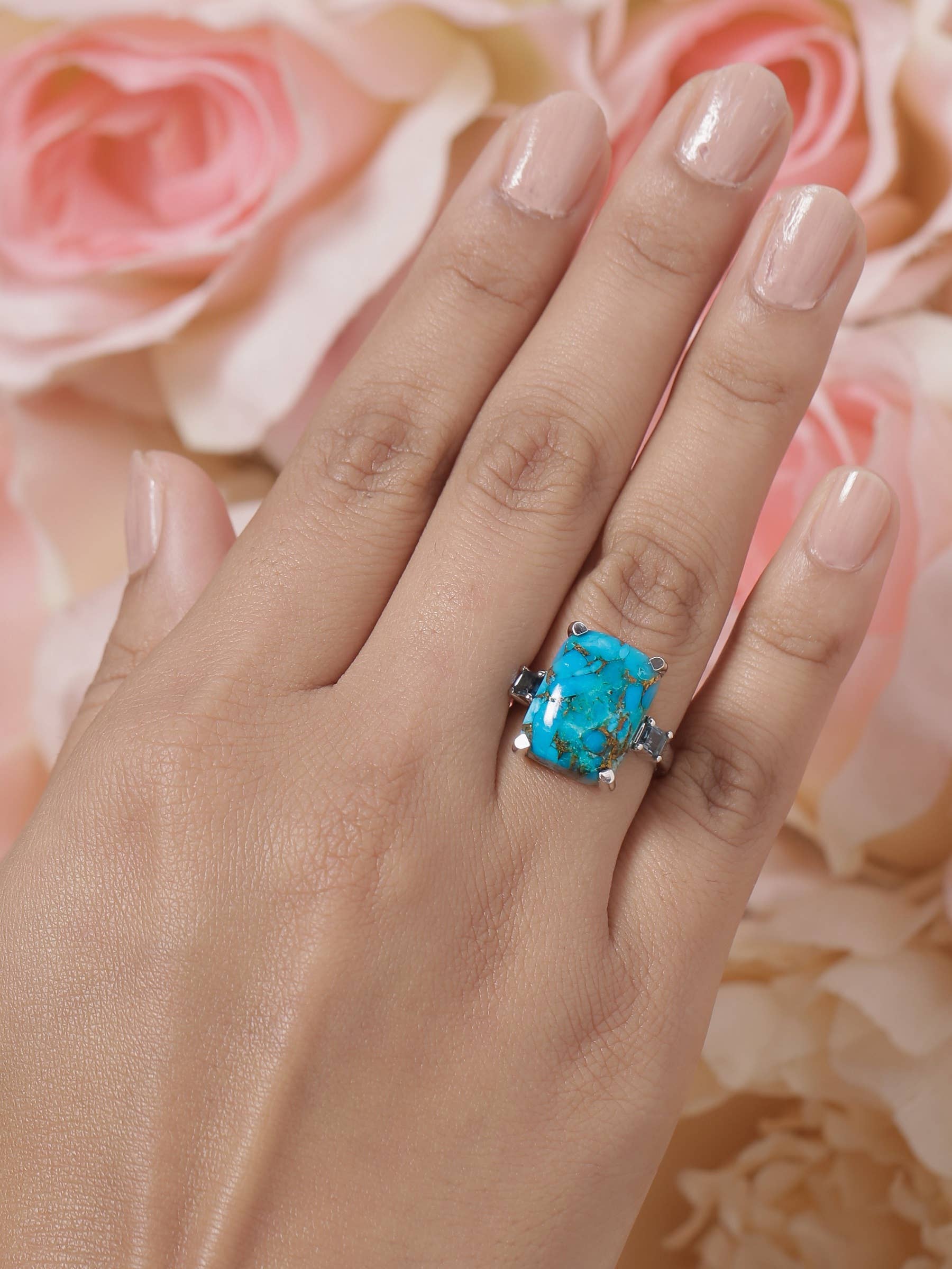 Blue Copper Turquoise 925 Sterling Silver Gemstone Ring: 6