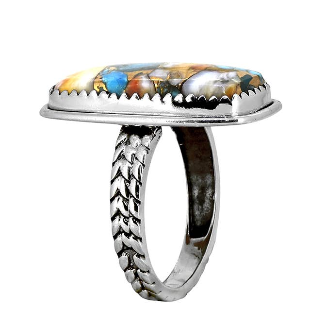 Oyster Copper Turquoise 925 Sterling Silver Statement Ring : 7