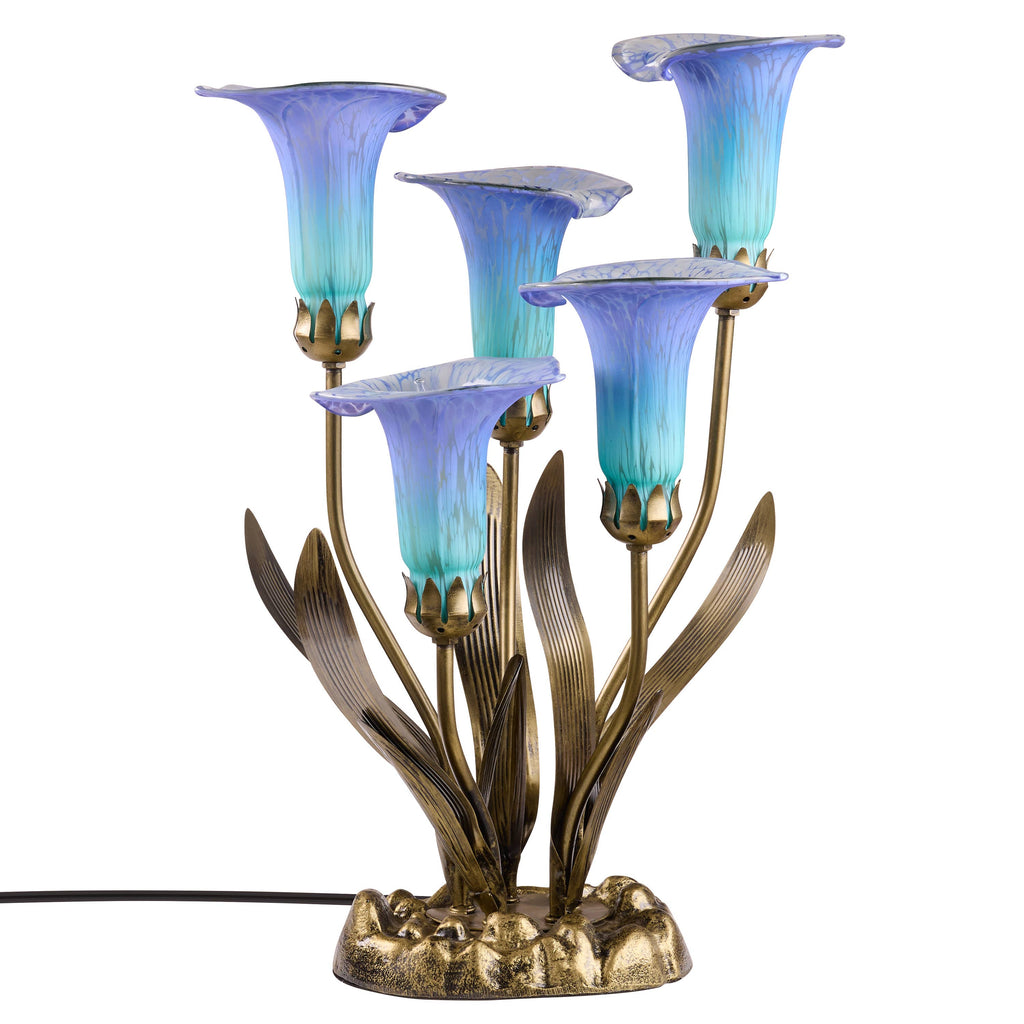 20"H Teal Hand Blown Glass 5 Calla Lily Uplight Table Lamp