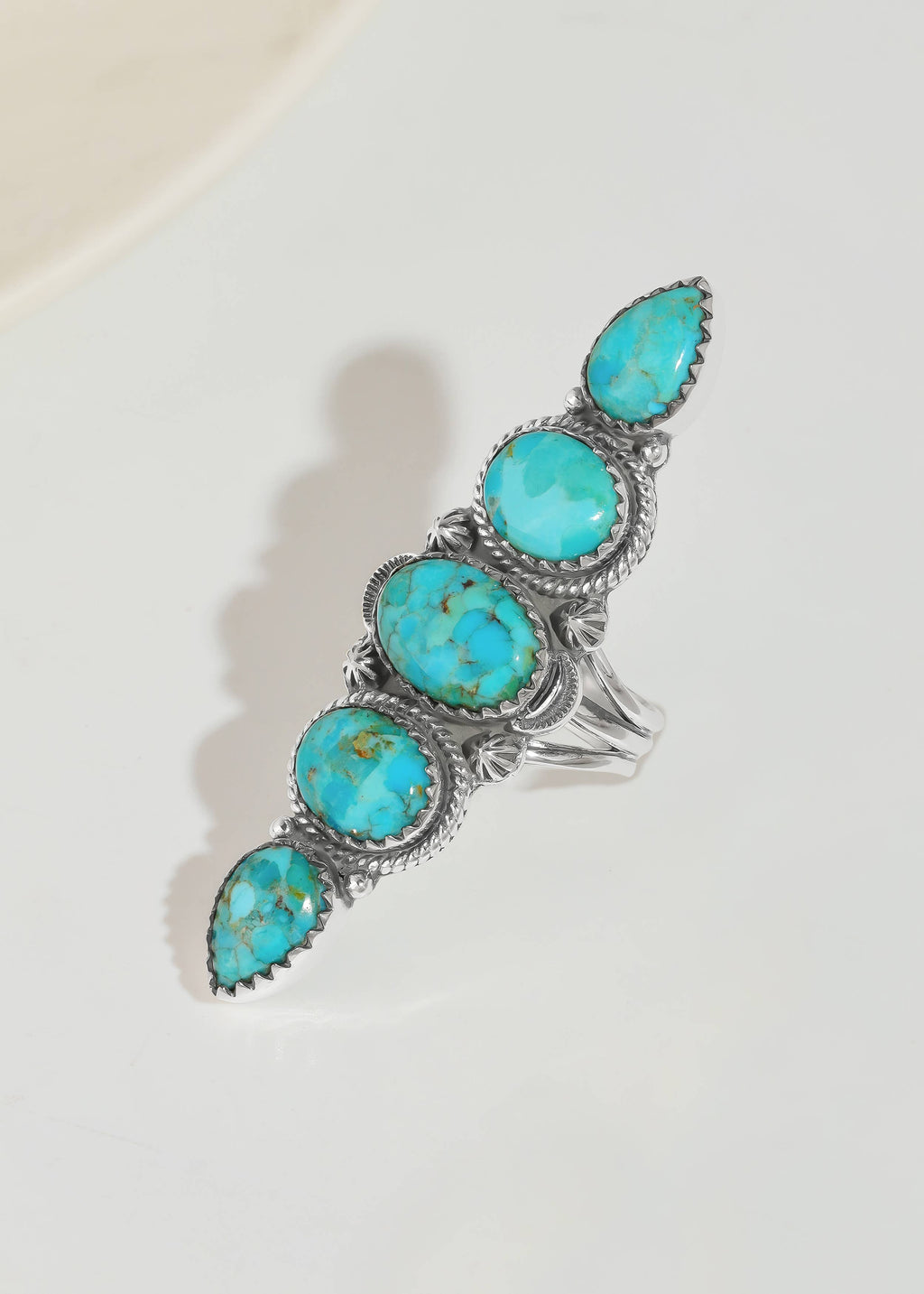 Silver Plated Turquoise Multi-Stone Statement Ring: 10