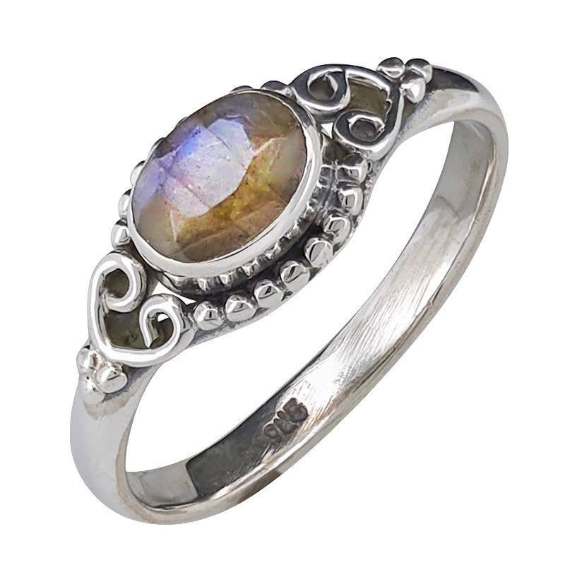 Faceted Labradorite Sterling Silver Ring: 8
