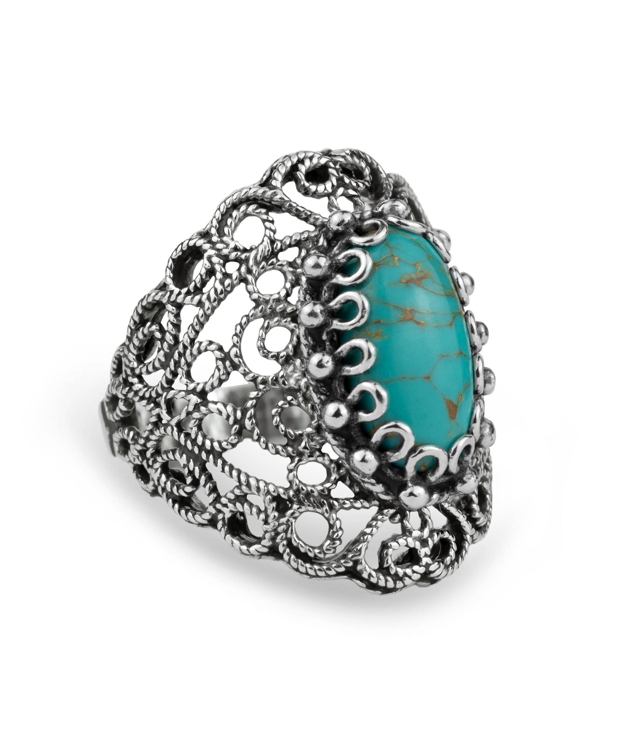 Art Teal Turquoise Gemstone Women Silver Ring: Turquoise / 7