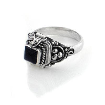 Sterling Silver Square Gemstone Poison Box Locket Ring: Citrine / 6