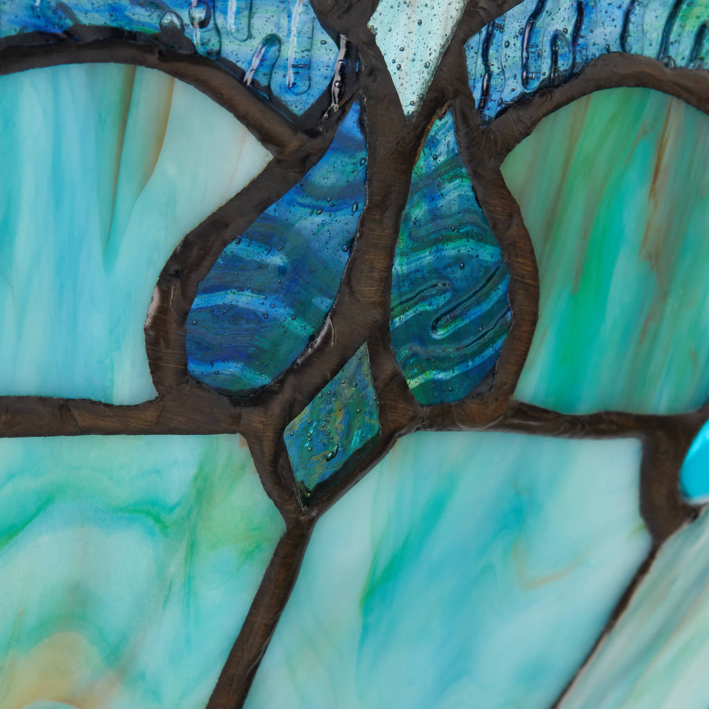 13"H Amelia Blue and Amber Stained Glass Shade Ceiling Light