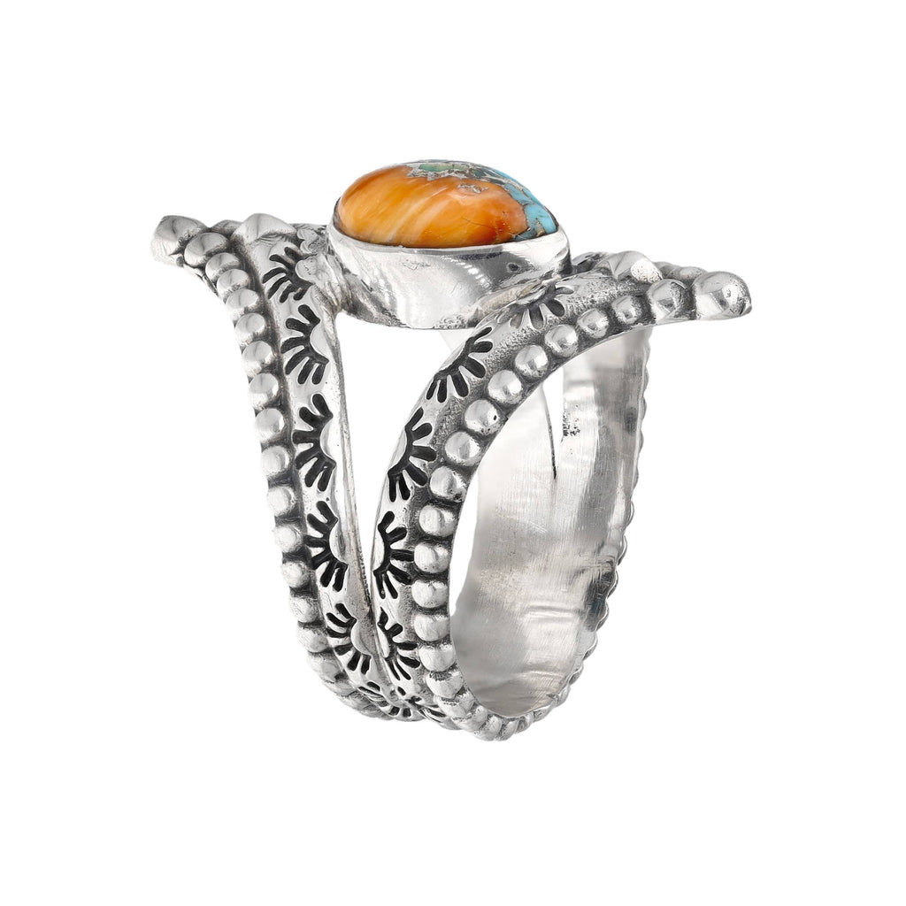 Oyster Copper Turquoise Sterling Silver Statement Ring: 10